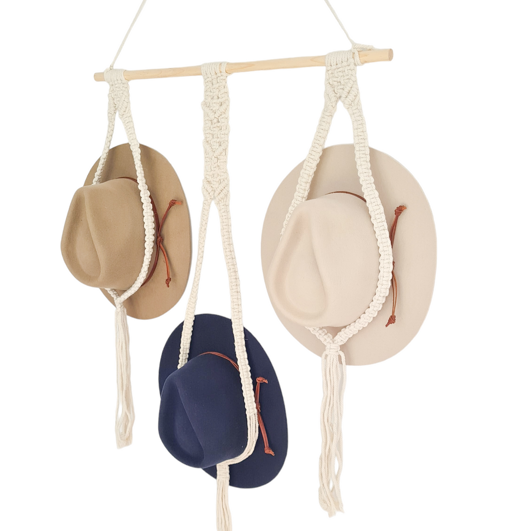 Macrame Hat Hanger -Triple Hanger - Side by Side