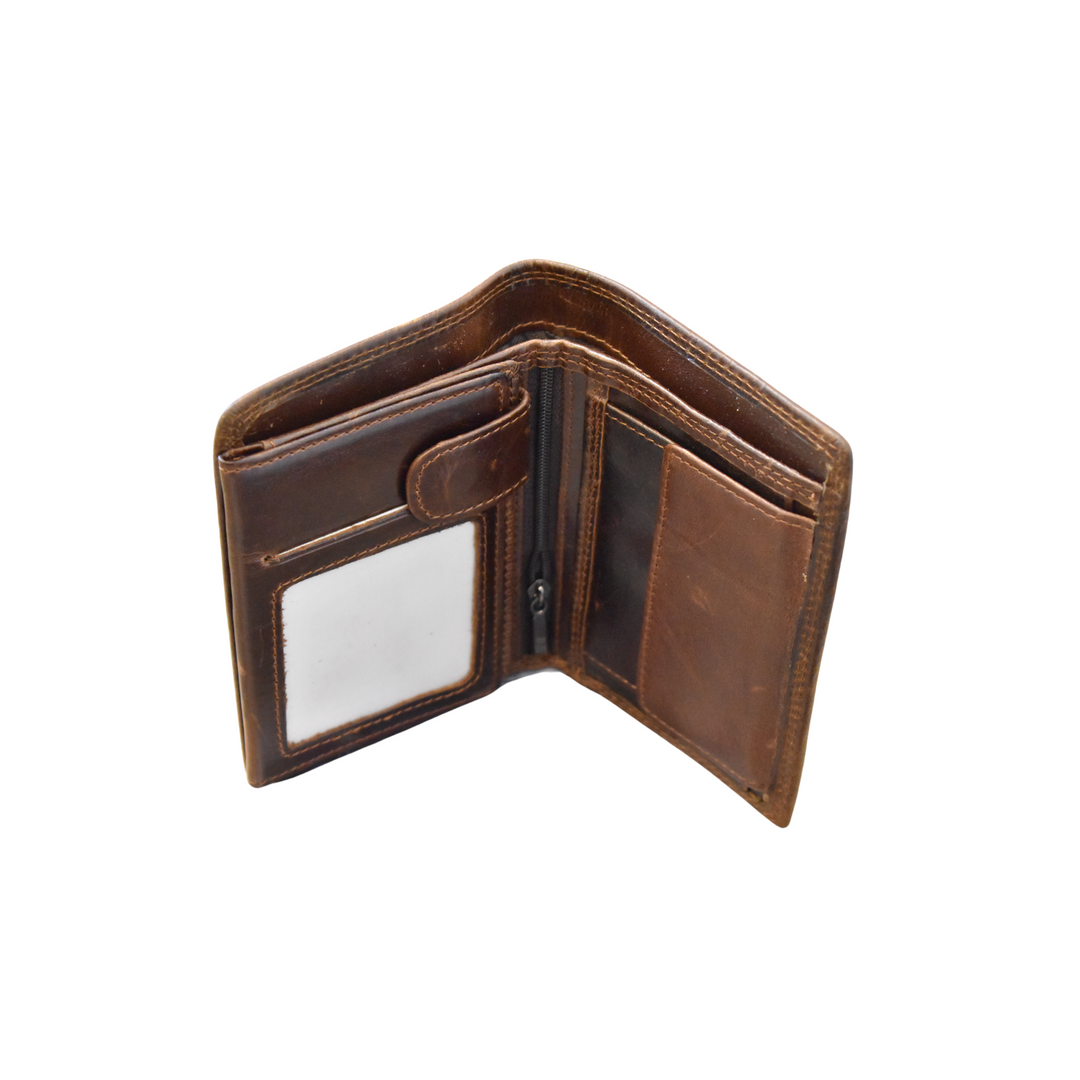 Vertical Tri-fold Leather Wallet