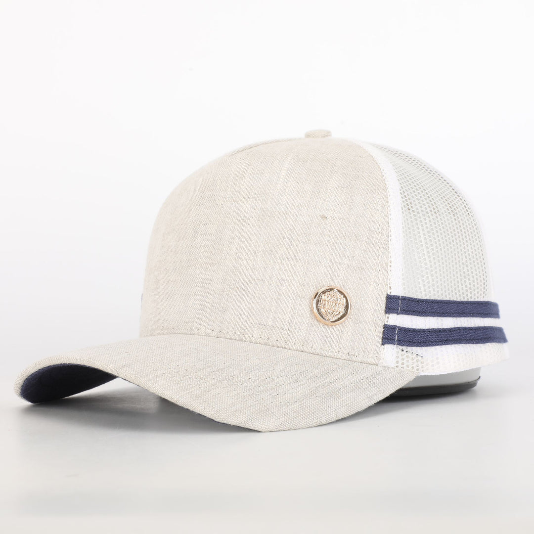 Side view - 'The Logan' Linen Trucker Cap. Made by Australian Country Brand 'Heritage Country.